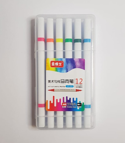Set Marcadores 12 Colores Doble Punta, Art Outliners Markers